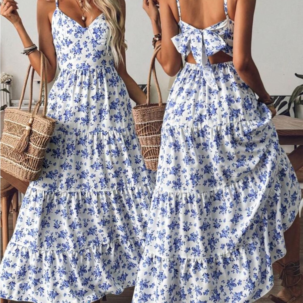 Floral Blue and White Summer Dress